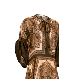 ZIMMERMANN Zimmermann Women Olive Paisley-Print Silk Habotai Mahon Midi Tunic Dress
