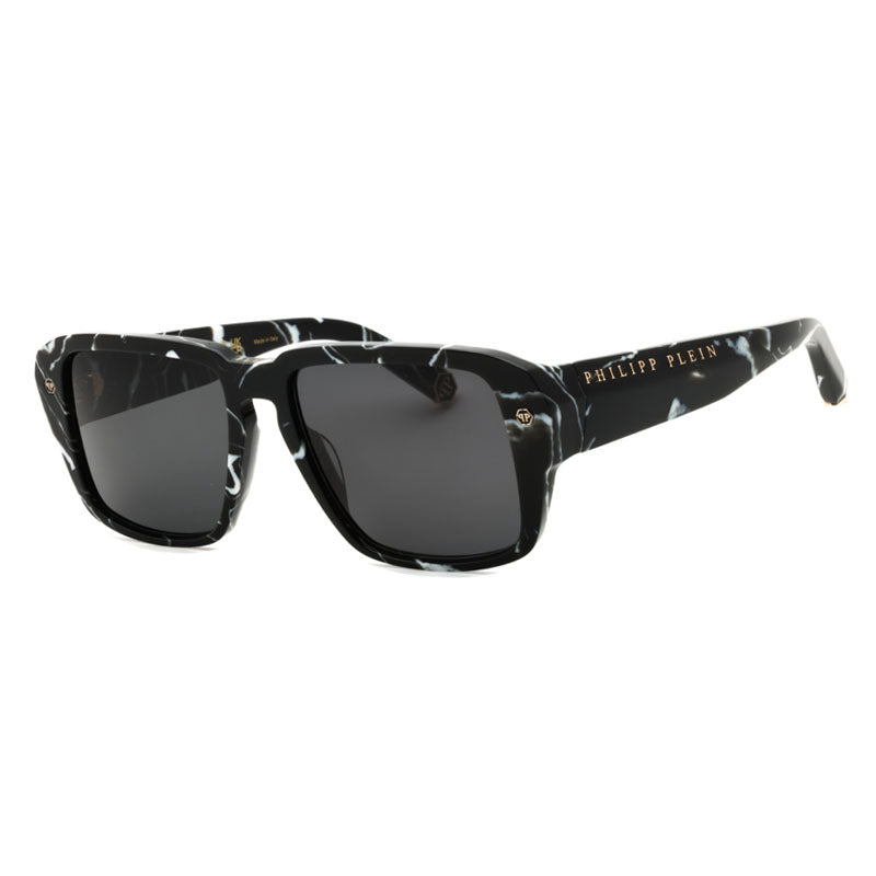 Philipp Plein Sunglasses Square Full Rim, Marble Black Frame and Grey Lens SPP081SPP081