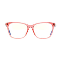 Tom Ford Tom Ford Eyeglasses Square Full Rim, Transparent Pink/Havana Frame and Clear Blue Light Block Lens FT5762-B074