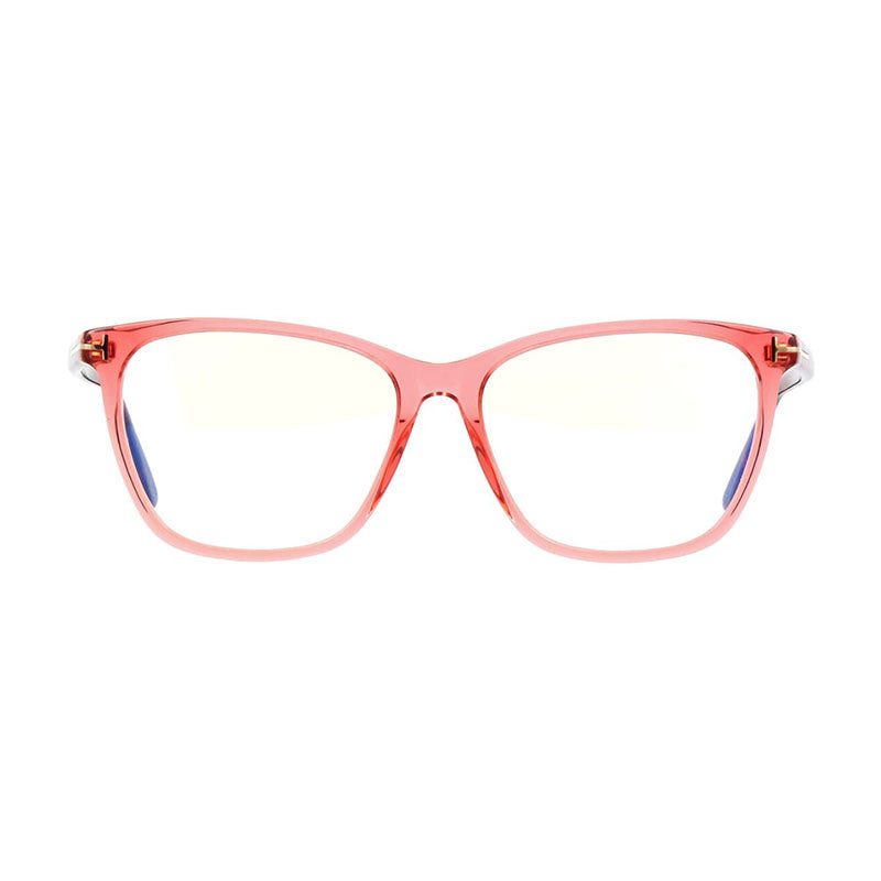 Tom Ford Tom Ford Eyeglasses Square Full Rim, Transparent Pink/Havana Frame and Clear Blue Light Block Lens FT5762-B074