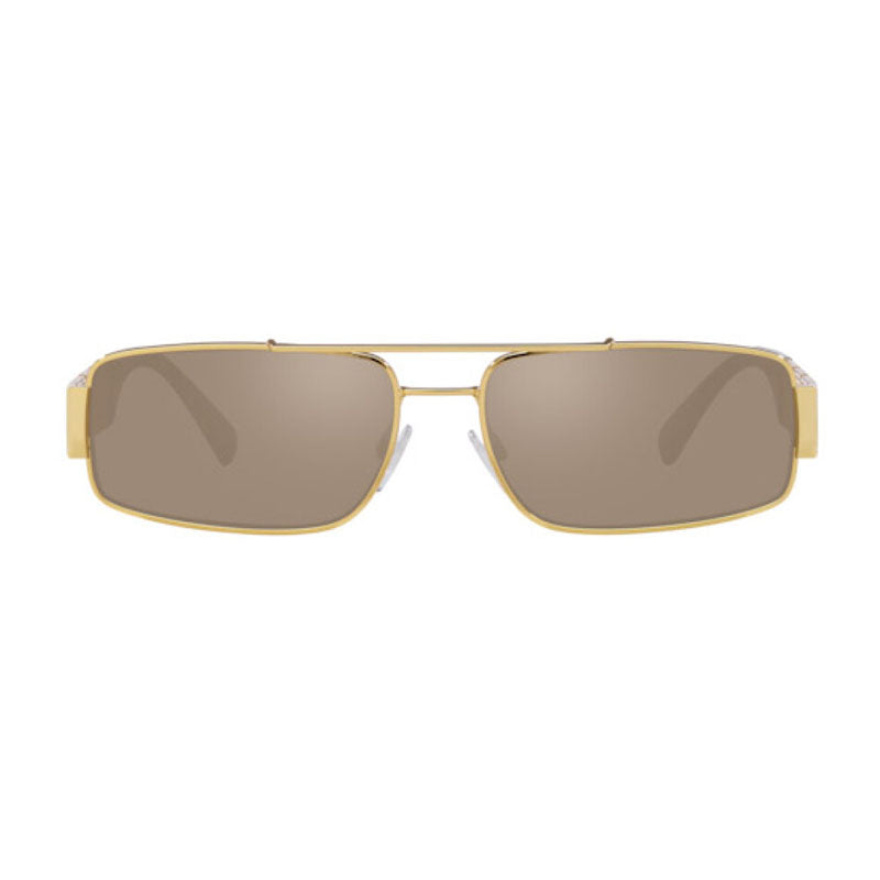 Versace Versace Sunglasses Rectangle Full Rim, Gold Frame and Light Brown Mirror Dark Gold Lens VE225710025A