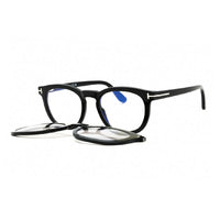 Tom Ford Eyeglasses Round Full Rim, Black Frame and Clear/Grey Clip-on Photochromic Lens FT5993-B005