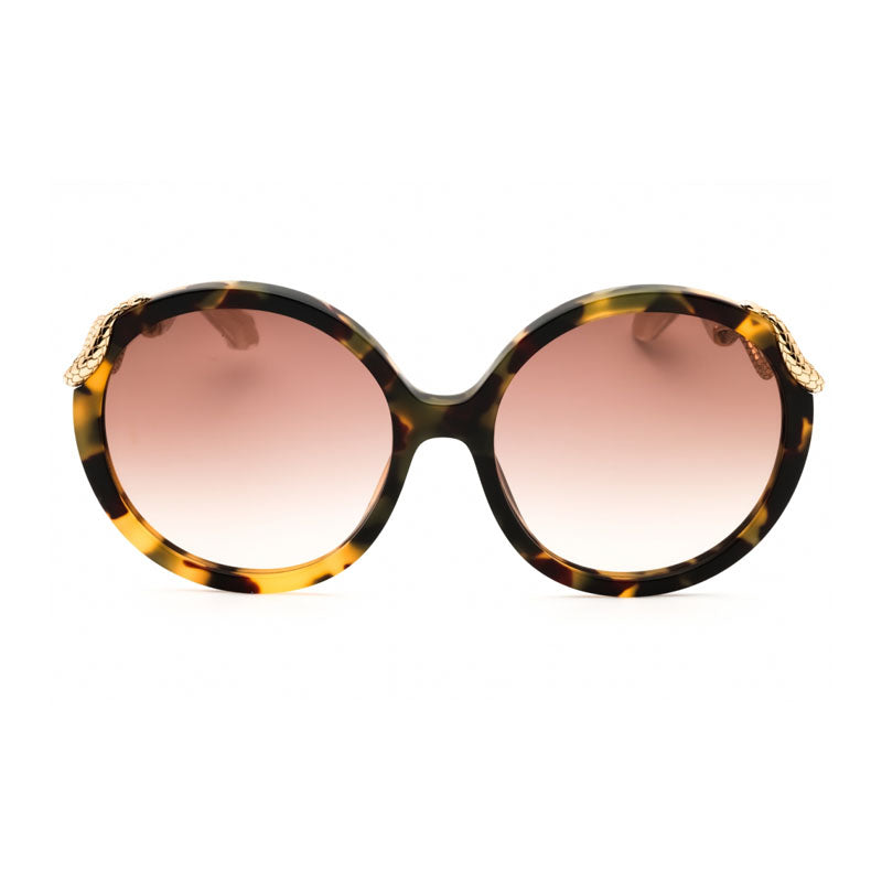 Roberto Cavalli Sunglasses Round Full Rim, Shiny Black/Gold Frame and Grey Gradient Lens SRC004M0700