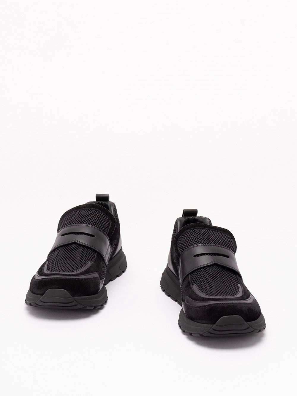 Prada Prada Men Prax Mesh Fabric And Leather Loafers