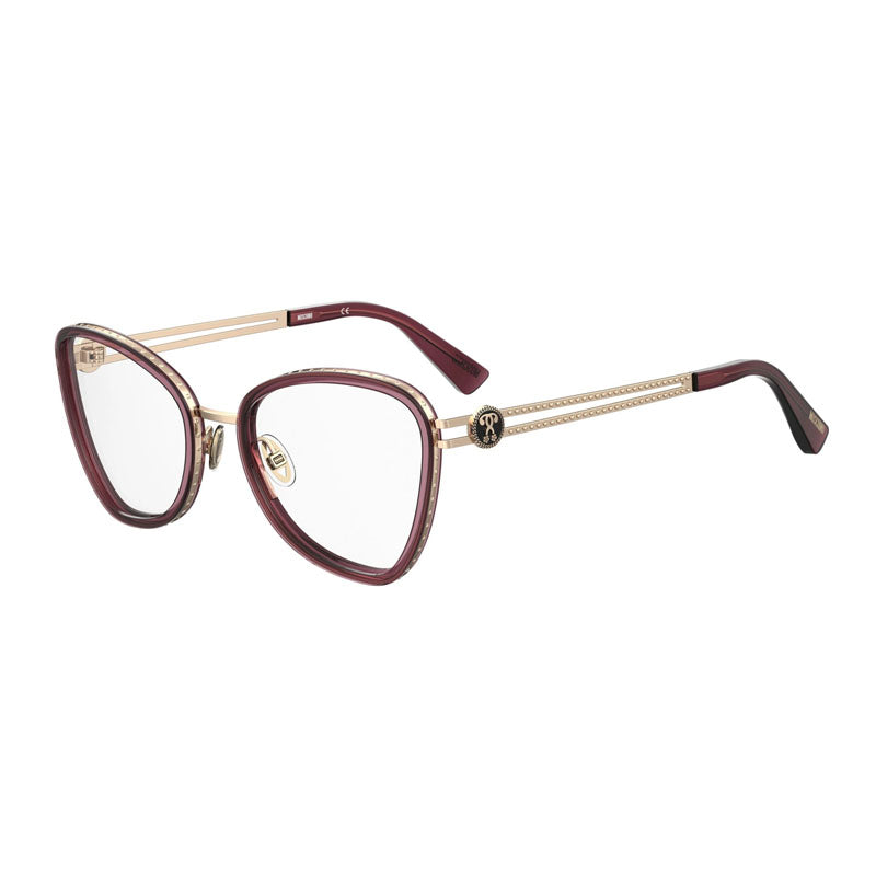 Moschino Eyeglasses Cat Eye Full Rim, Burgundy Frame and Clear Demo Lenses Lens MOS5840LHF00