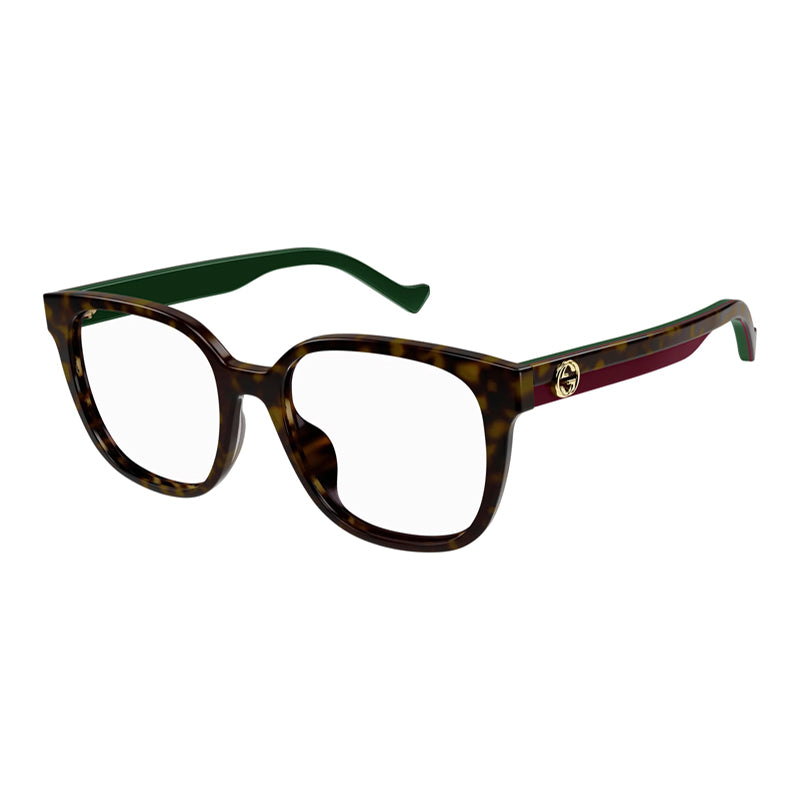 Gucci Eyeglasses Square Full Rim, Dark Havana Frame and Clear Demo Lenses Lens GG1305OA002