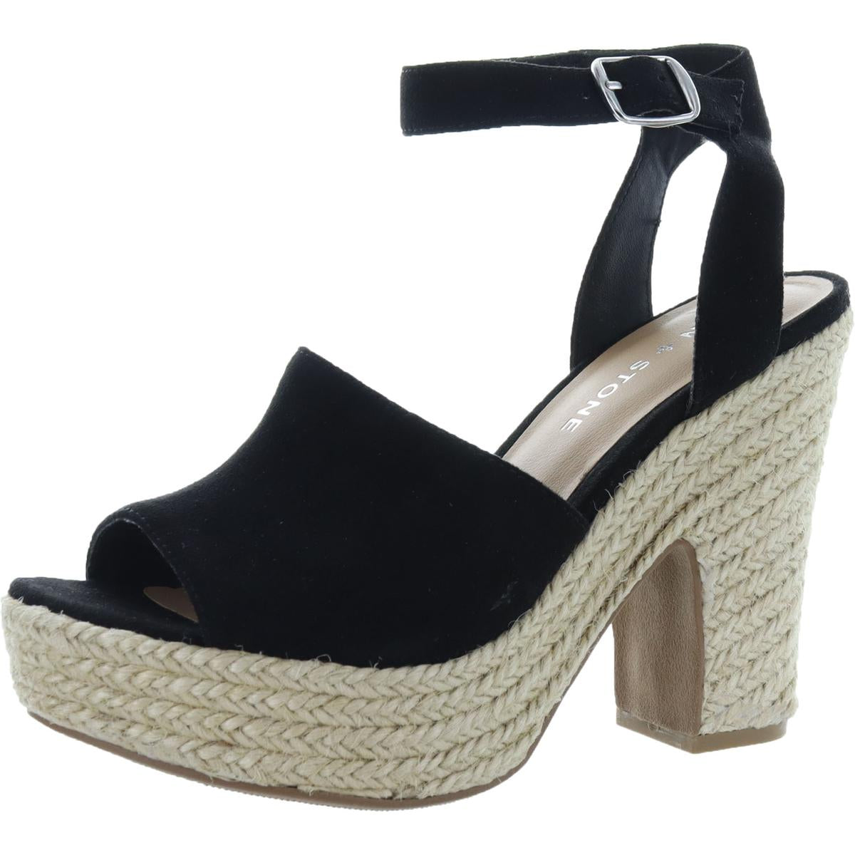 Fey Womens Buckle Block Heel Platform Sandals 11 Medium Black Micro