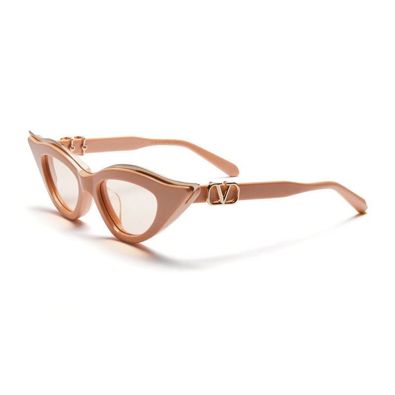 Valentino Sunglasses Cat Eye Full Rim, Pink/White Gold Frame and Pink to Light Pink Gradient AR Lens VLS-114D