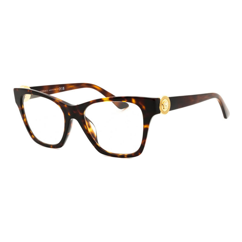 Versace Eyeglasses Geometric Full Rim, Havana Frame and Clear Demo Lenses Lens VE3341U108
