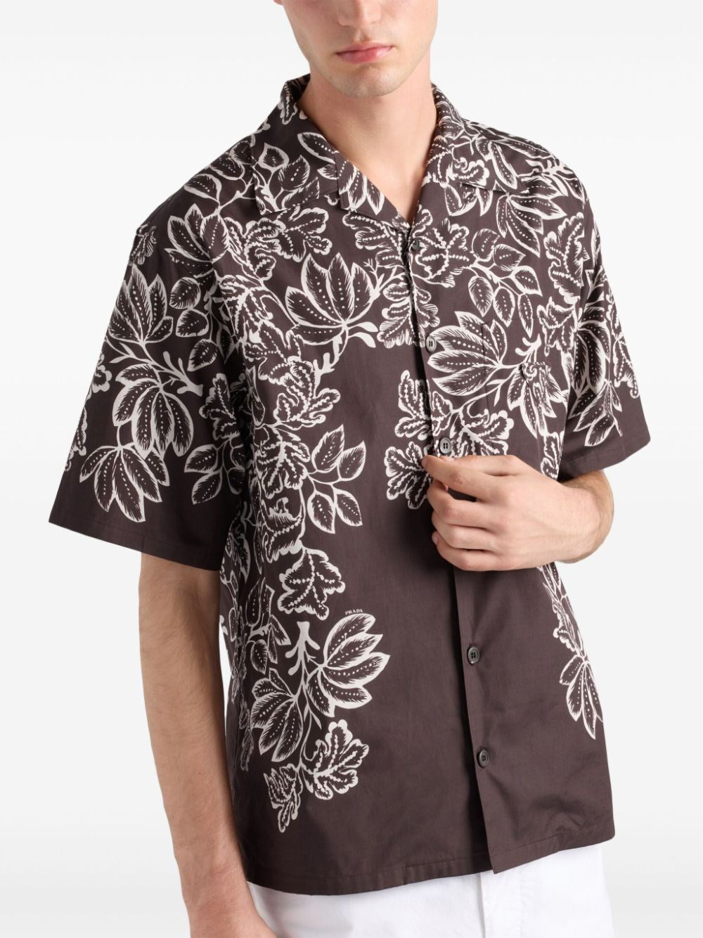 Prada Men Short-Sleeved Printed Cotton Shirt