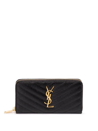 Saint Laurent Women Cassandre Matelasse Zip Around Wallet In Grain De Poudre Leather