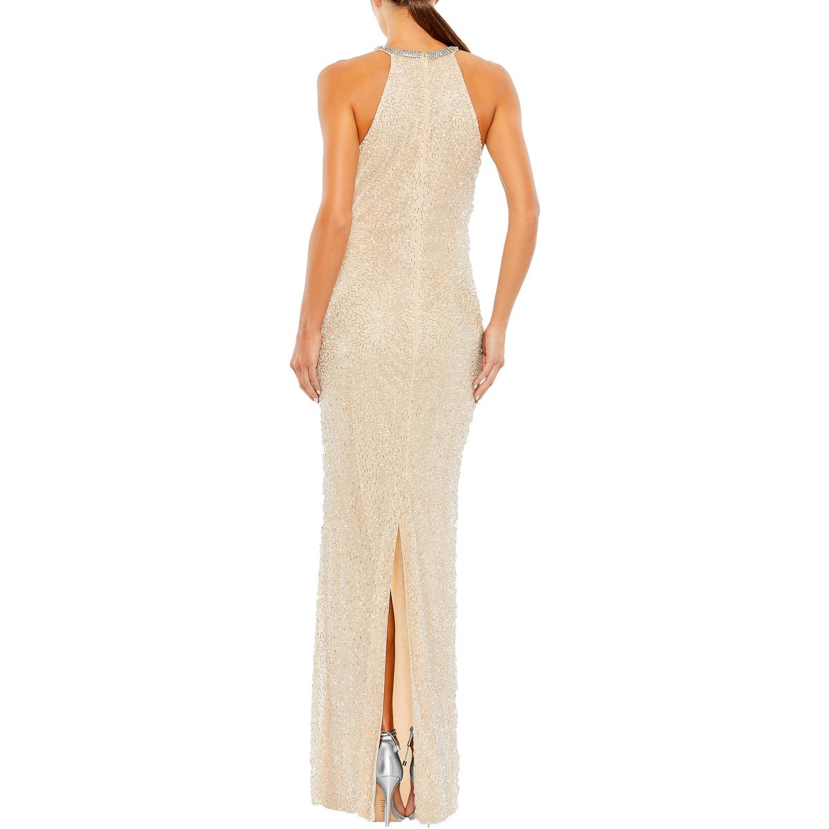 Womens Embellished Halter Evening Dress