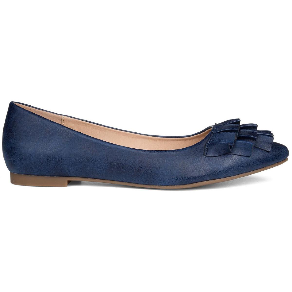 Judy Womens Ruffled Faux Leather Ballet Flats
