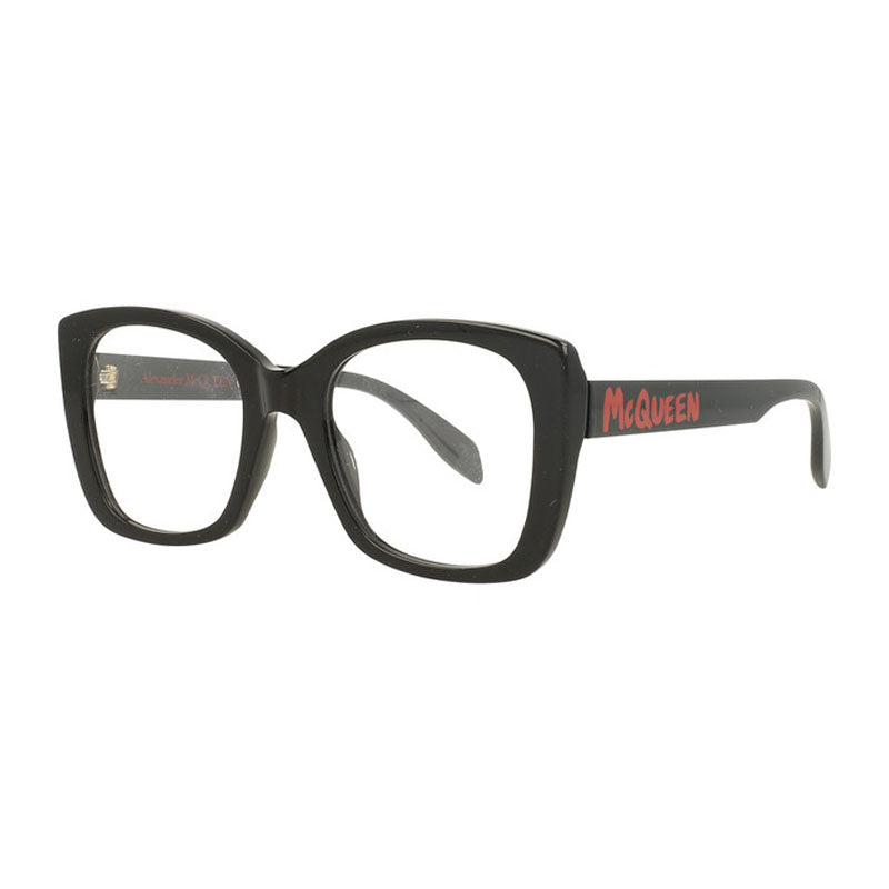 Alexander McQueen Eyeglasses Square Full Rim, Shiny Black Frame and Clear Demo Lens Lens AM0351O002