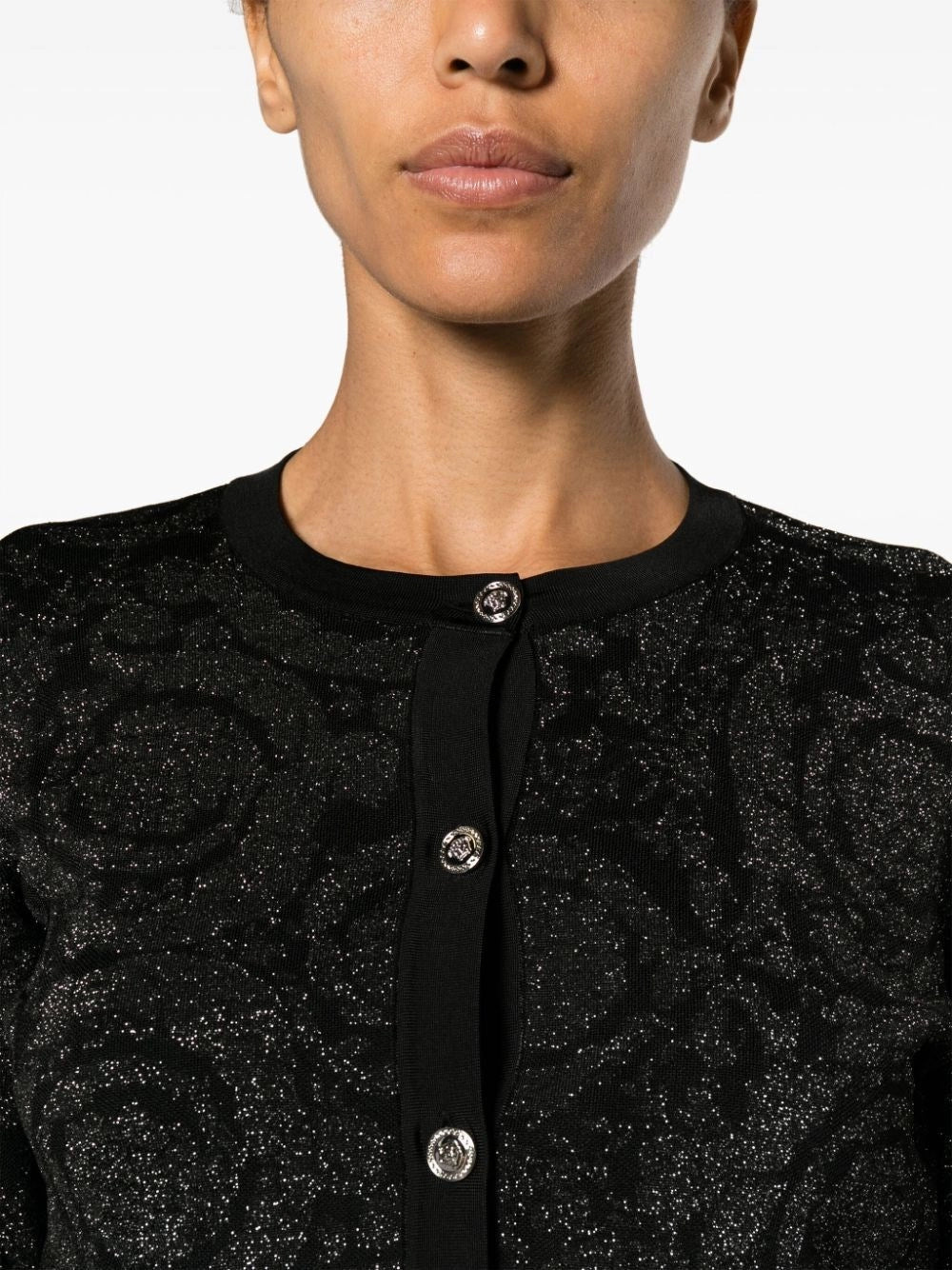 Versace Women `Barocco Texture` Knit Cropped Cardigan