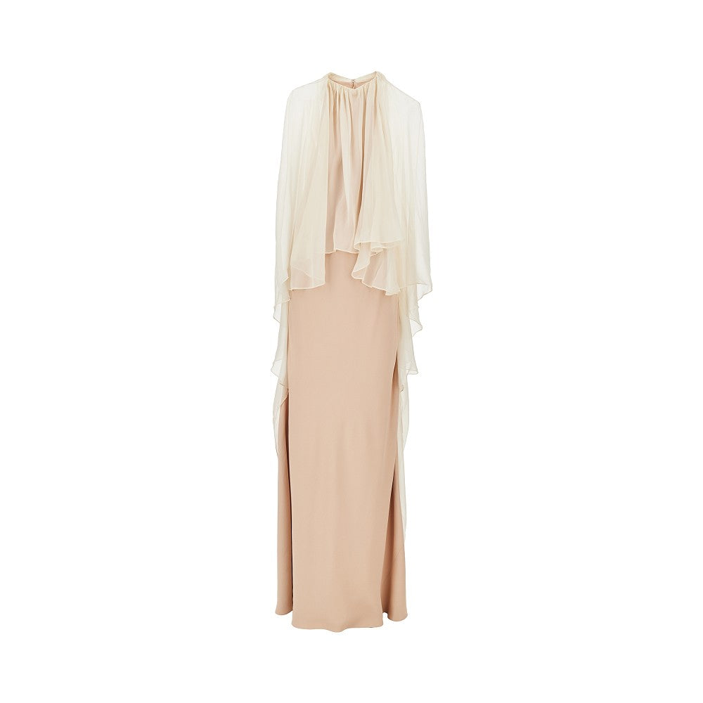 Alberta Ferretti Women Enver Satin Long Dress With Chiffon Cape