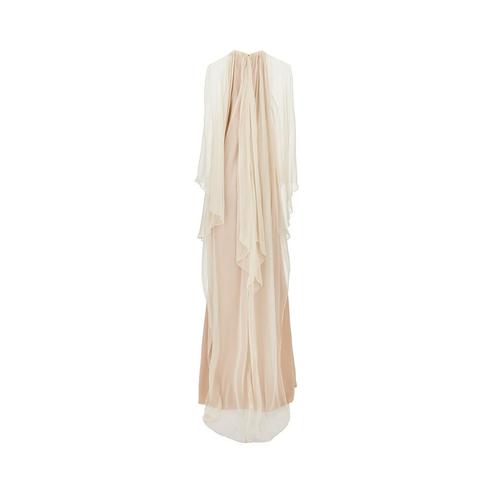 Alberta Ferretti Women Enver Satin Long Dress With Chiffon Cape