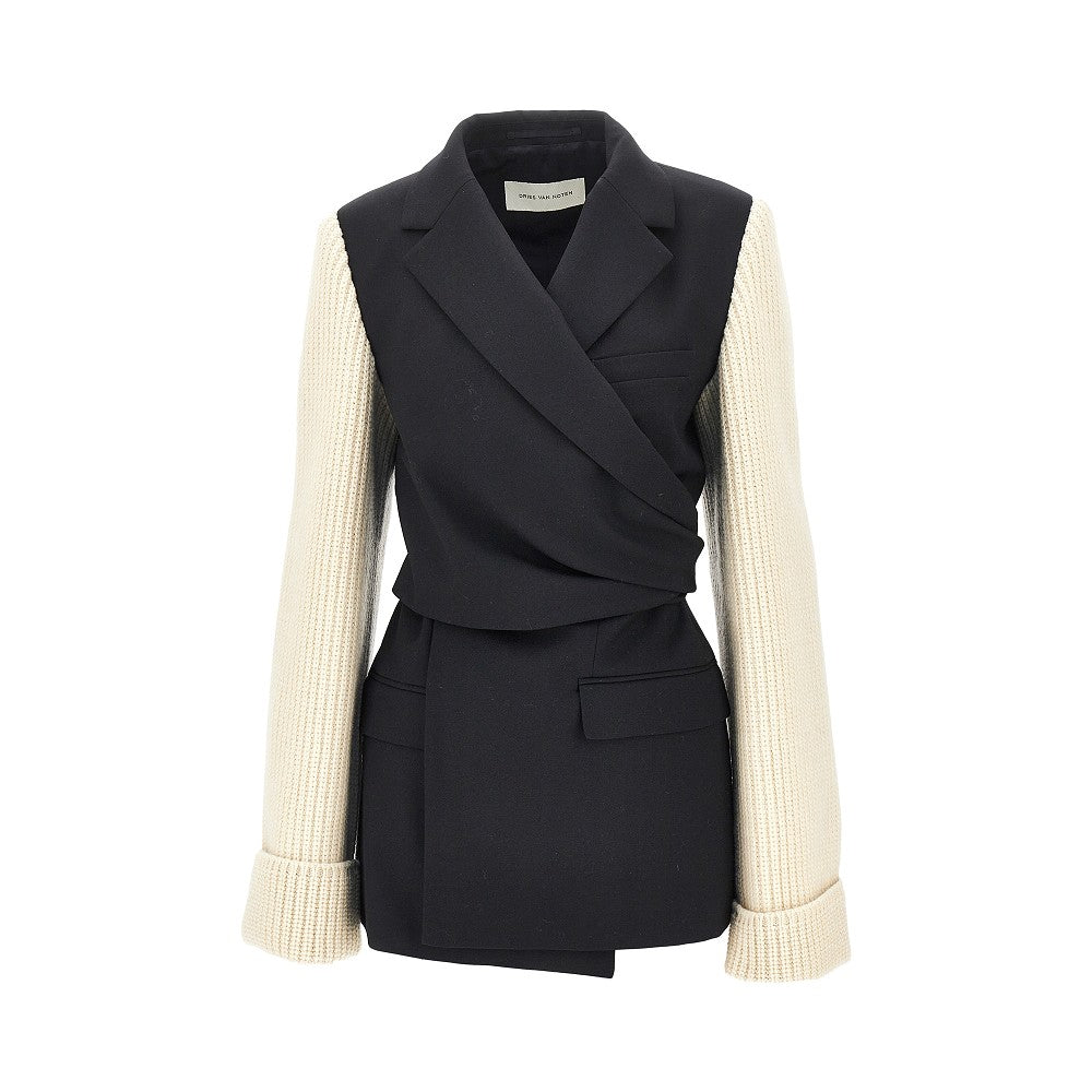 Dries Van Noten Women Wool Blazer With Knitted Sleeves