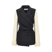 Dries Van Noten Women Wool Blazer With Knitted Sleeves