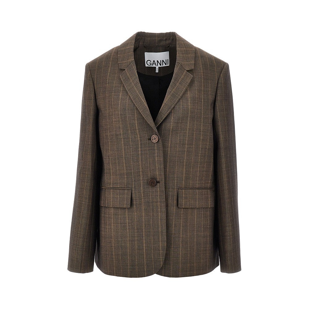 Ganni Women Wool Jacket With Pinstriped Motif