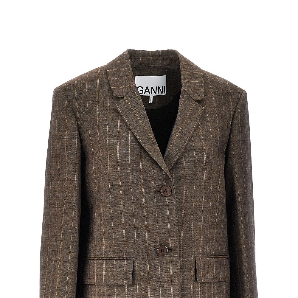 Ganni Women Wool Jacket With Pinstriped Motif
