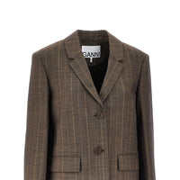 Ganni Women Wool Jacket With Pinstriped Motif