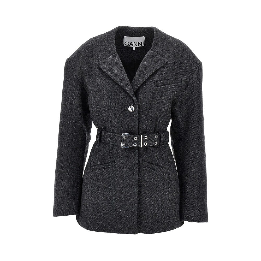 Ganni Women Wool-Blend Jacket With Belt