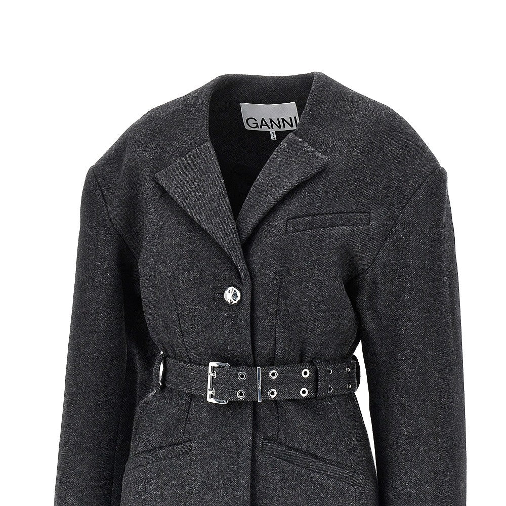 Ganni Women Wool-Blend Jacket With Belt