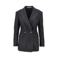 Tagliatore Women Pinstriped Wool-Blend Double-Breasted Jacket
