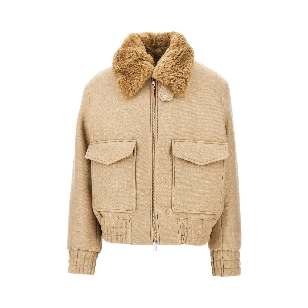 Ami Men Wool Bomber Jacket With Shearling Collar