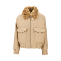 Ami Men Wool Bomber Jacket With Shearling Collar