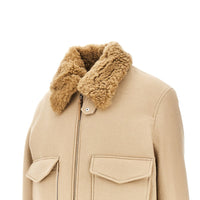 Ami Men Wool Bomber Jacket With Shearling Collar