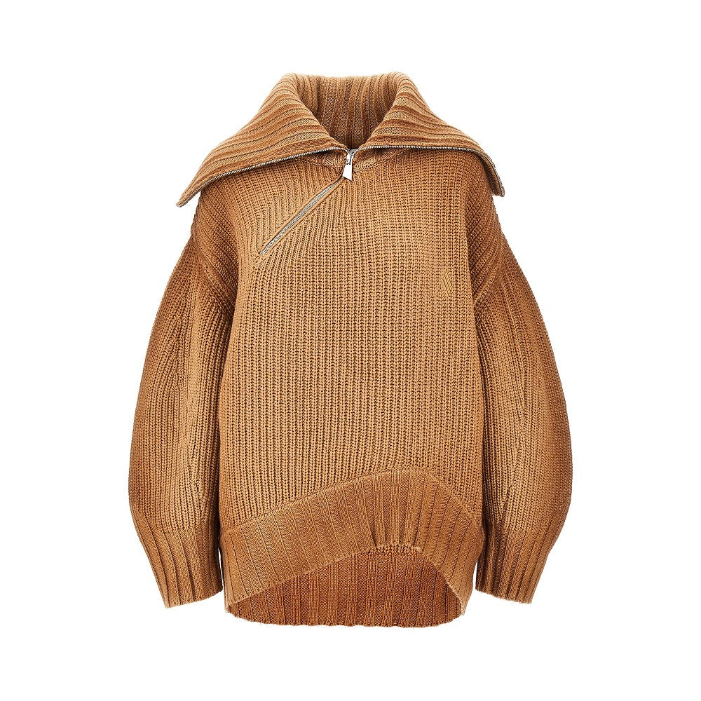 The Attico Women Wool And Cashmere Sweater With Slanted Zip