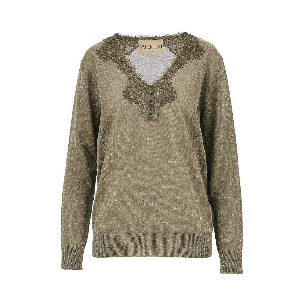 Valentino Women Lurex Sweater With Lace