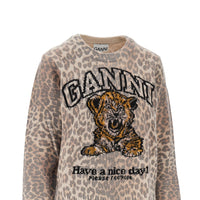 Ganni Women Wool-Blend Sweater With Leopard Motif