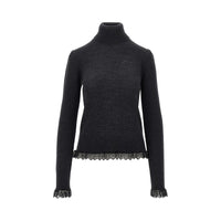 Ganni Women Merino Wool Sweater With Lace Trimming