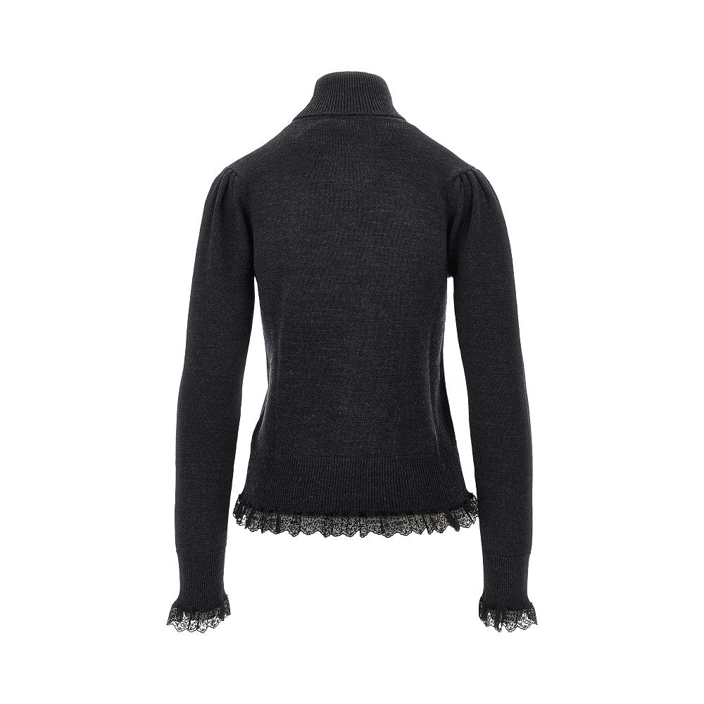 Ganni Women Merino Wool Sweater With Lace Trimming