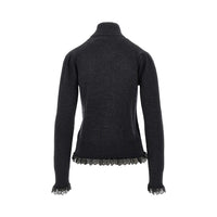 Ganni Women Merino Wool Sweater With Lace Trimming