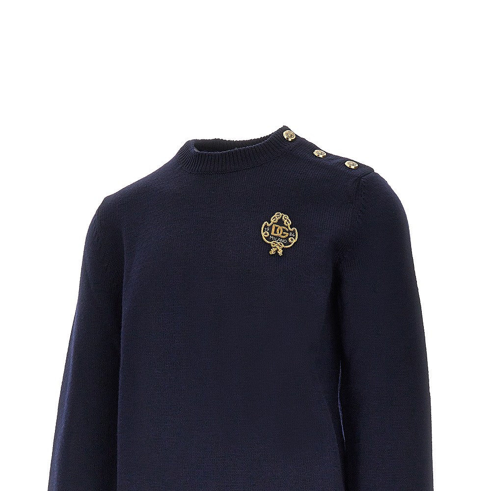 Dolce&Gabbana Men Wool Sweater With Embroidered Patch