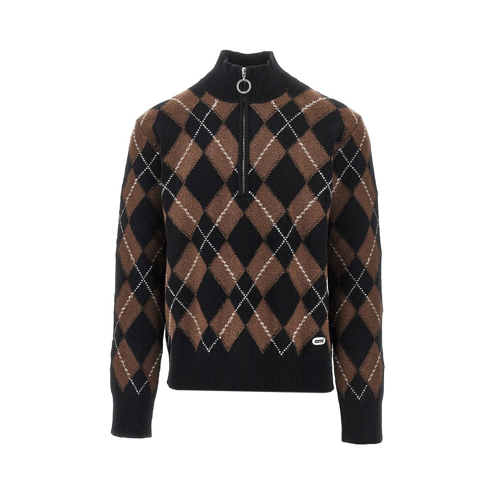 Ami Men Argyle Wool Sweater
