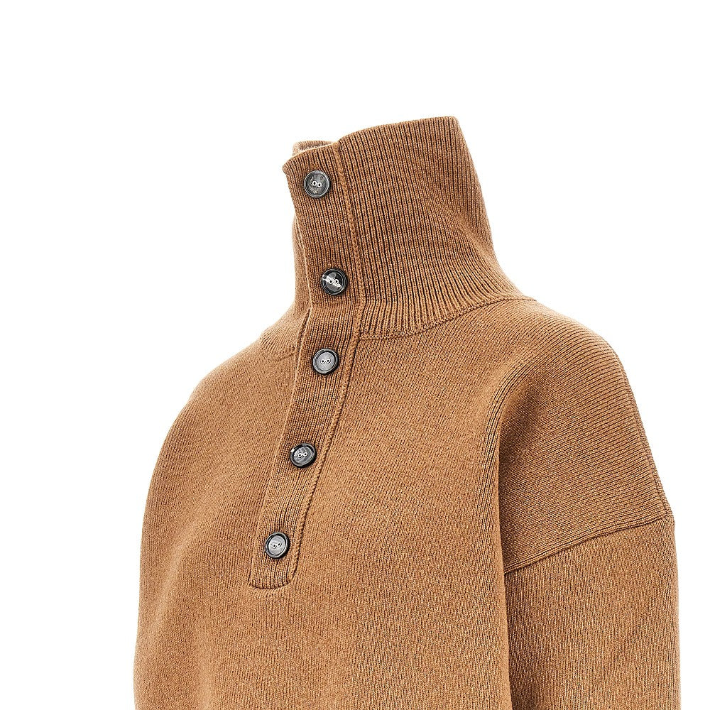 Ami Women Buttoned High-Neck Wool Sweater
