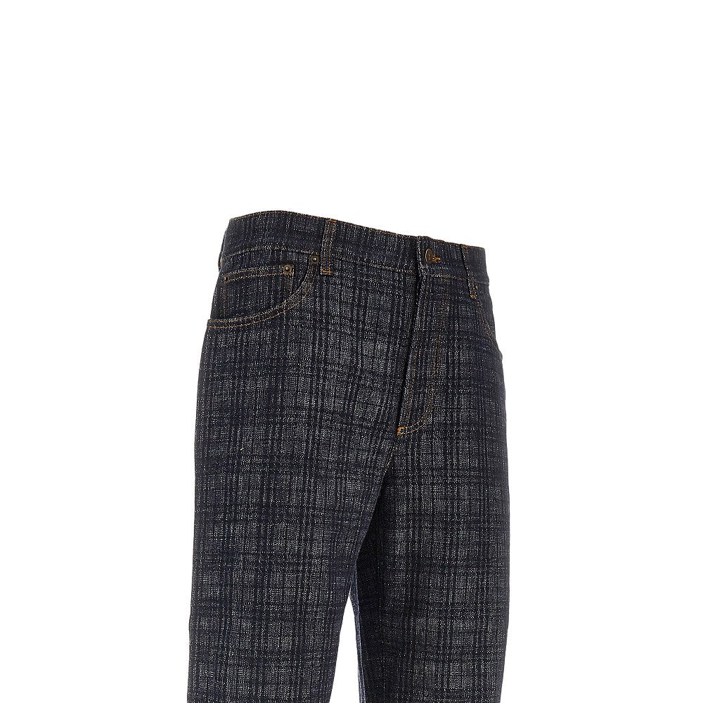 Burberry Men Check Denim Loose Fit Jeans