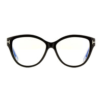 Tom Ford Tom Ford Eyeglasses Cat Eye Full Rim, Black/Crystal Frame and Clear Blue Light Block Lens FT5954-B003