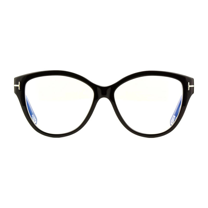 Tom Ford Tom Ford Eyeglasses Cat Eye Full Rim, Black/Crystal Frame and Clear Blue Light Block Lens FT5954-B003