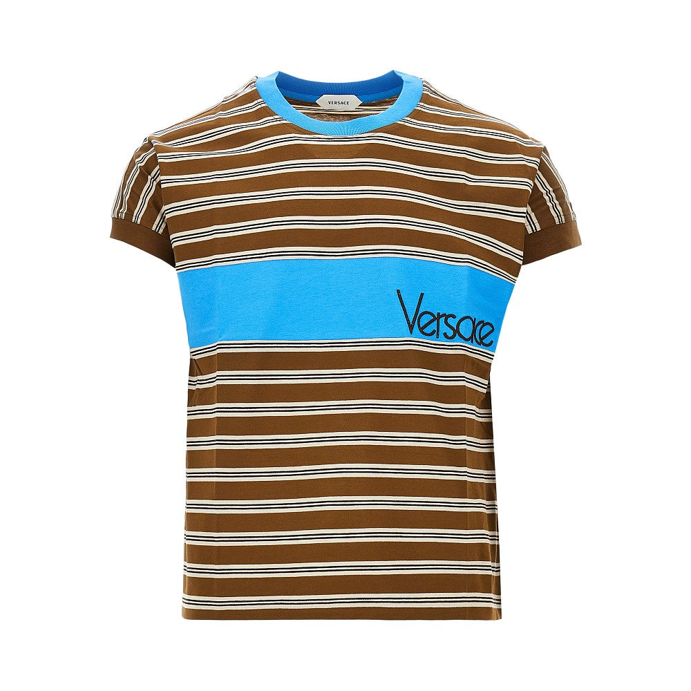 Versace Men Cotton T-Shirt With Logo Embroidery