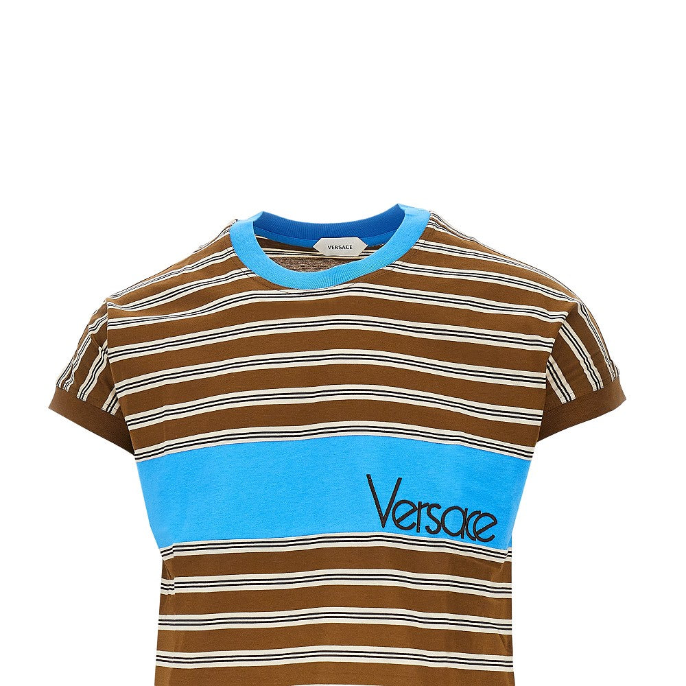 Versace Men Cotton T-Shirt With Logo Embroidery