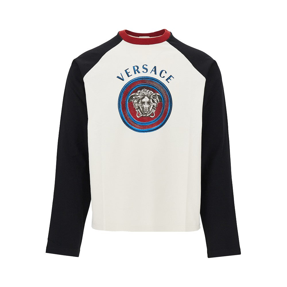Versace Men Cotton T-Shirt With Medusa Logo Print