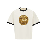 Versace Men Cotton T-Shirt With Medusa Coin Print