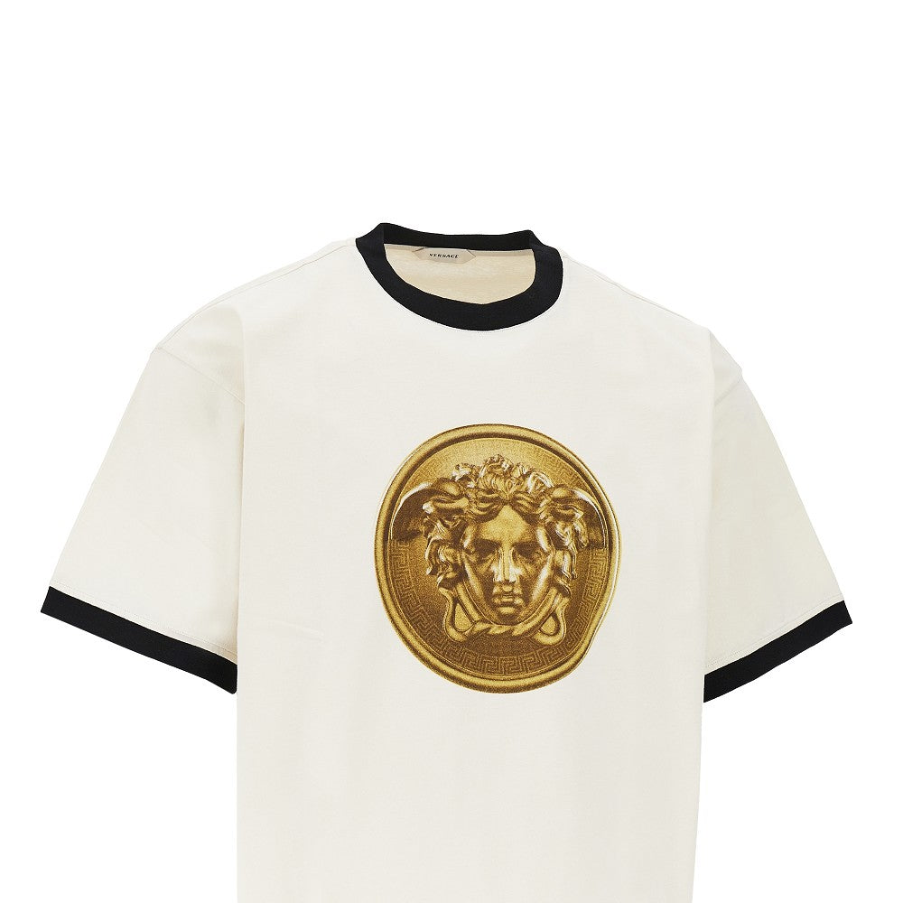 Versace Men Cotton T-Shirt With Medusa Coin Print
