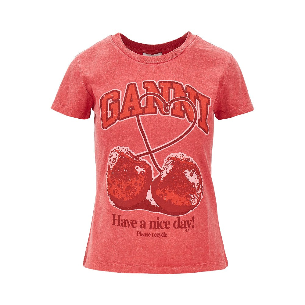 Ganni Women Jersey T-Shirt With 'Cherry' Print